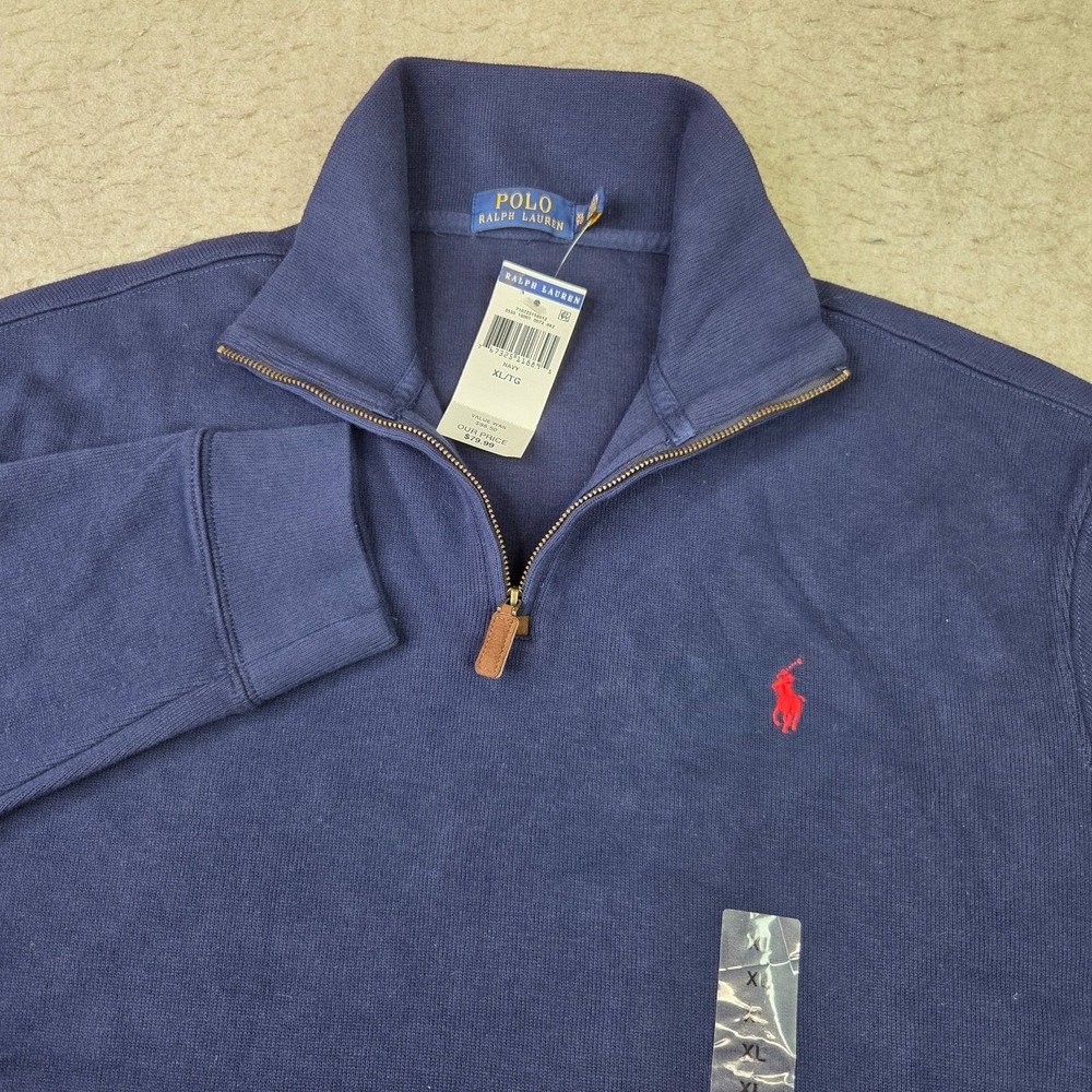 Polo Ralph Lauren Navy Blue 1/4 Zip Pullover Cotton Sweater Size X-Large NWT